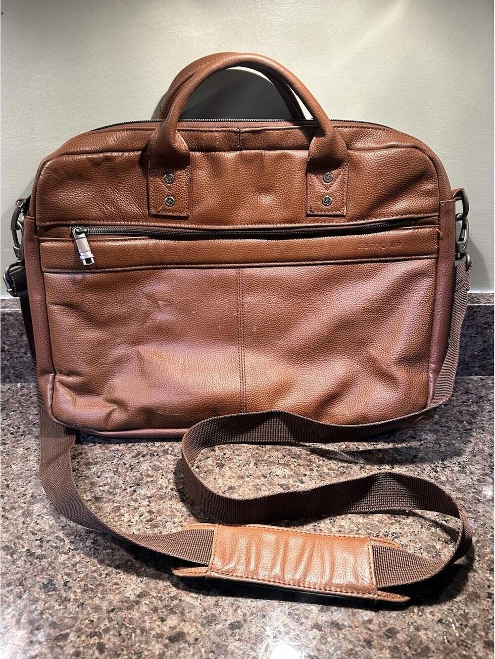 Samsonite Brown Leather Briefcase Messenger Bag Laptop Office Travel READ!